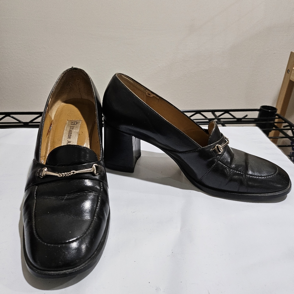 Etienne Aigner Black Leather High-Life Chunky Heel Y2k